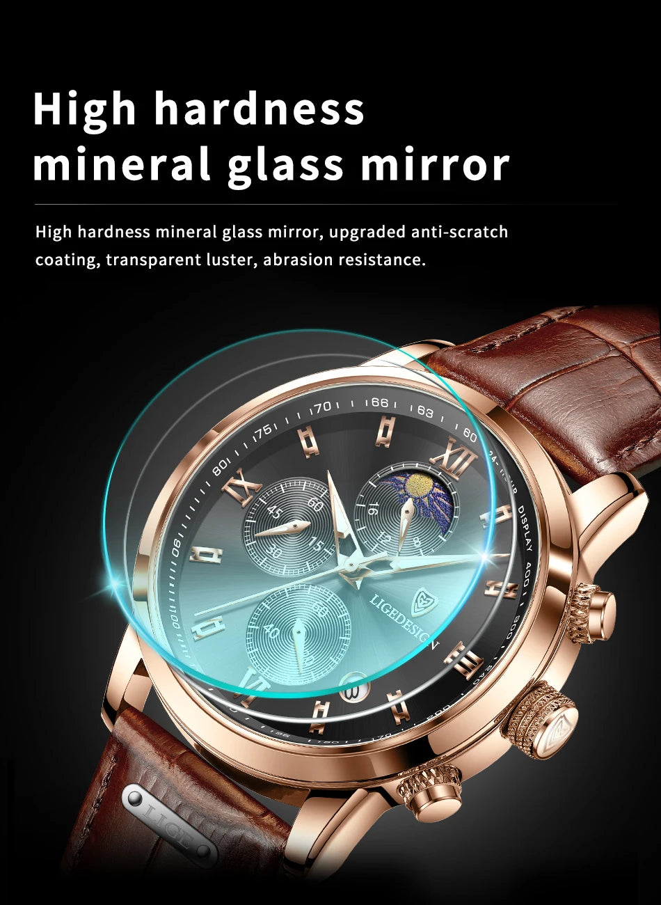 LIGE Casual Men Watch Luxury Leather Waterproof Sport Quartz Wristwatch Chronograph Military Watch for Men Relogio Masculino