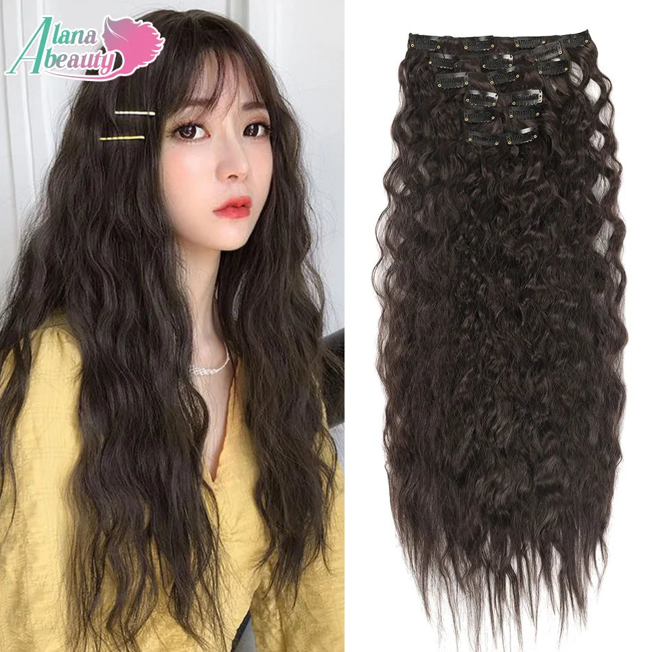 Extensões de cabelo ondulado com clipes conjunto de 6 peças - 55cm com presilhas