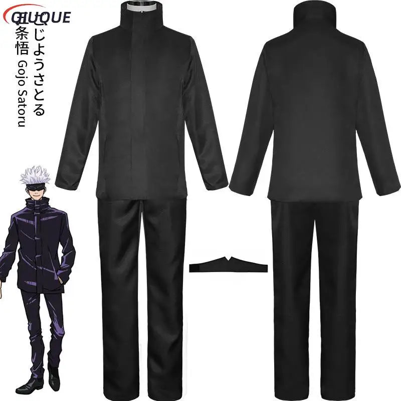 110-3XL Black/Blue Gojo Satoru Cosplay Costume Eye Patch Wigs Glasses Anime Halloween Party Men Kids Uniforms