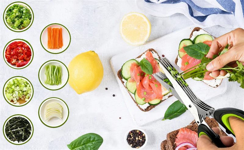 Multilayer Scissors Kitchen Scissors 5 Blades Stainless Steel Onion Cutter Seaweed Spice Herb Chives For Cutting Spices Cooking