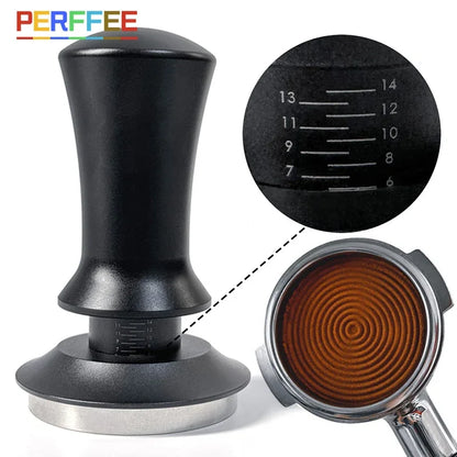 Apisonador de café de 54 mm con base ondulada, para espresso, con resorte y indicador de profundidad, de Barista, de 51 mm, 53 mm y 58 mm.