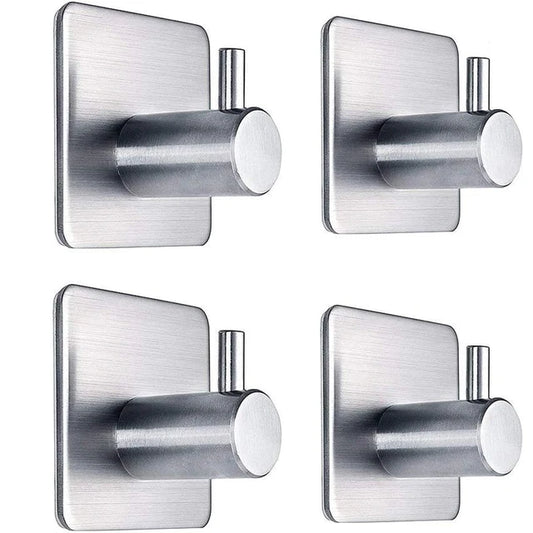 Gancho de parede adesiva resistente, aço inoxidável, impermeável, montagem, banheiro e quarto, 4pcs
