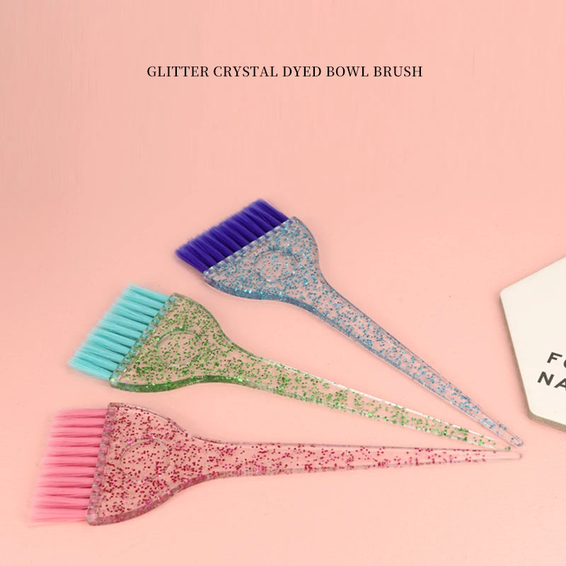 3 profissional salão de beleza tintura de cabelo cristal glitter conjunto tigela de tintura de cabelo, escova de cabelo e tigela ferramentas, acessórios de penteado de salão de beleza