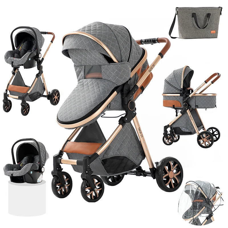 Cochecito de bebé ligero 3 en 1, sistema de viaje de lujo con asiento ajustable, capota y mosquitera para recién nacidos.