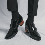 Luxury Designer Monk Leather Men's Shoes, High Heels, Polished, Double Buckle, Pointed Toe, Casual Shoes for Men, Party Wedding Shoes for Men