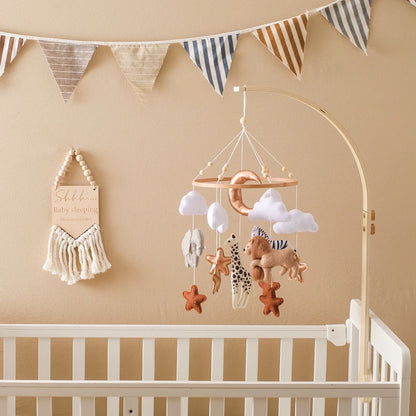 Crib Mobile Bed Bell Wooden Baby Rattles Soft Felt Cartoon Animal Bed Bell Newborn Music Box Hanging Toy Crib Bracket Baby Gifts