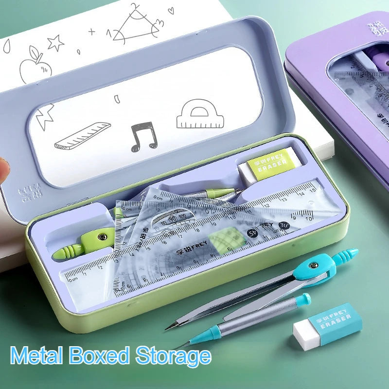 7-In-1 Multifunctional Compass Ruler Set Integrated High Aesthetic Drawing Office Tools for Primary Secondary School Stationery