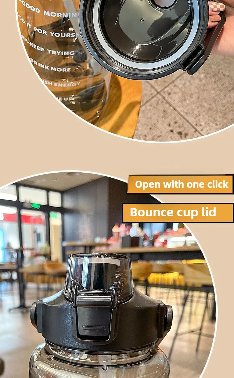 2025 Spring/Summer 2L Large Capacity Outdoor Plastic Bouncing Straw Sports Water Bottle Leak-proof Portable Refill Cups