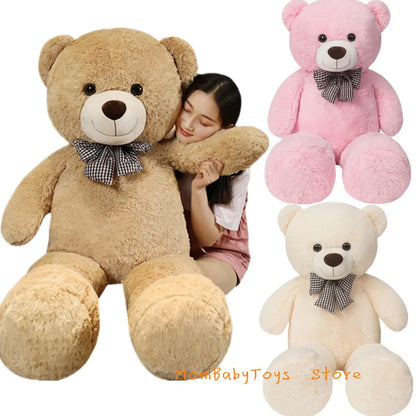 Oso de peluche gigante de 105 cm, suave, blanco, rosa y marrón, almohada súper grande para abrazar, regalo de cumpleaños para niños.