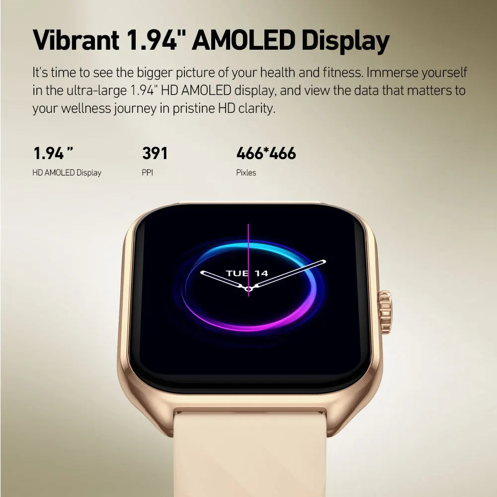 New Zeblaze GTS 4 Voice Calling 1.94" HD AMOLED Screen Smart Watch 100+ Sports Modes Heart Rate SpO2 Health Tracking Smartwatch