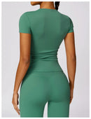 NCLAGEN - Camiseta deportiva para mujer, para correr, de verano, de manga corta, cuello redondo, transpirable, elástica, para gimnasio, yoga, fitness, ajustada, activa