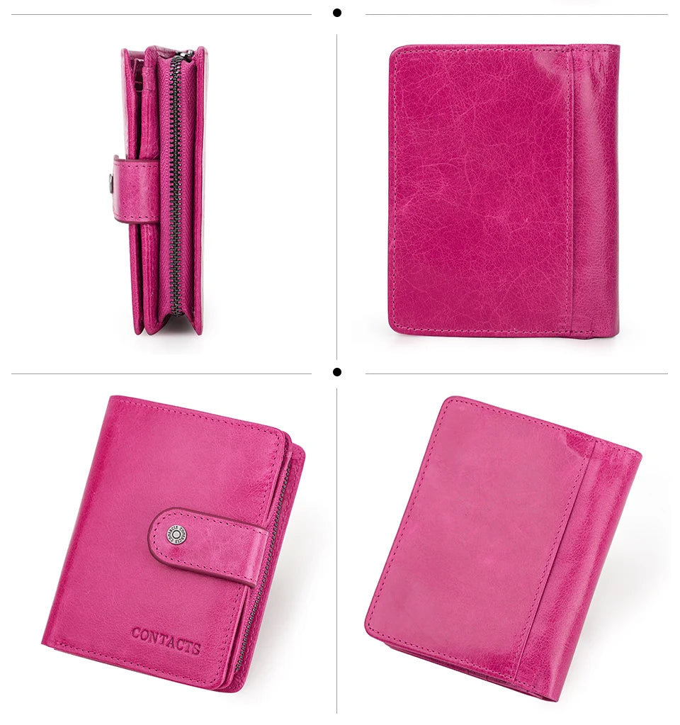 ONTACT'S Genuine Leather Short Wallets for Men RFID Vintage Coin Purse Card Holder Male Money Clip Women‘s Wallet Bag HandbagC