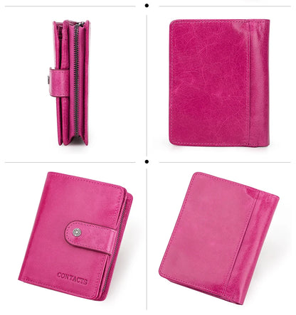 ONTACT'S Genuine Leather Short Wallets for Men RFID Vintage Coin Purse Card Holder Male Money Clip Women‘s Wallet Bag HandbagC