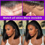 Glueless Kinky Straight Short Bob Virgin Human Hair Wig 13x4 Frontal HD Transparent Lace Peruvian Remy Soft Yaki Wear And Go Wig
