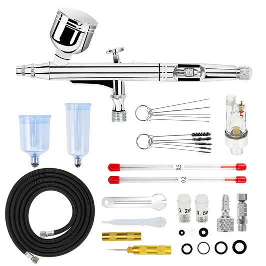 Dual-Action Gravity Airbrush Kit, 0.2/0.3/0.5mm Needles 7/20/40cc Cups Cleaning Tools for Makeup Nail Art Painting Car Detailing
