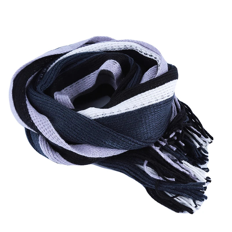 Classic Striped Outdoor Scarves Men Cashmere Soft Knitted Striped Scarf Long Tassel Neck Warmer Men'S Winter Scarf