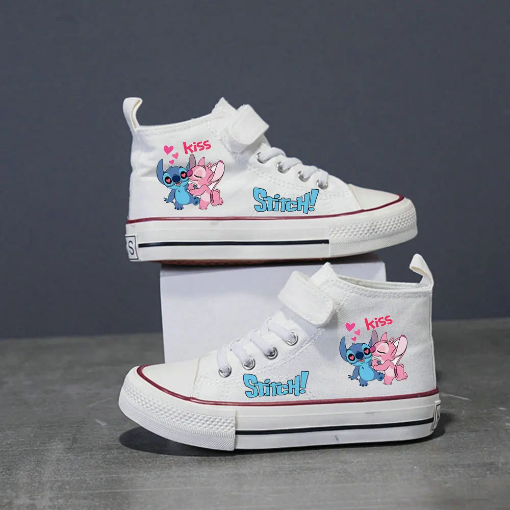 Lilo And Stitch Children's Canvas Shoes For Girls Boys White High Top Shoes Disney Kids Sneakers Casual Tennis Shoes 25-37 Size