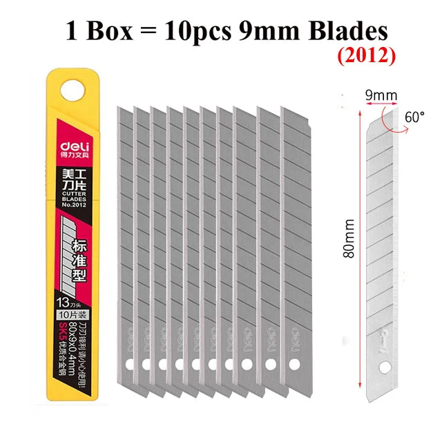 Deli 10pcs/box Knife Blade 9mm 18mm SK5 Metal Blades for Home School Supplies Art Craft Paper Box Cutting Utility Knife Tool