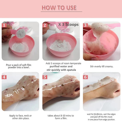 Mascarilla de hidrogelatina suave de 650 g en polvo, mascarilla de hidrogelatina casera, exfoliante con ácido hialurónico, mascarilla facial de rosas para el cuidado de la piel.