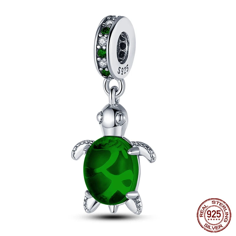 Ocean Series - Original Genuine 925 Sterling Silver Turtle Crab Mermaid Charm Beads Suitable for 3mm Bracelet DIY Making Pendant