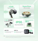 Fones de Ouvido True Wireless Baseus Bass EP10 NC – Cancelamento de Ruído ANC de -43dB, Bluetooth 6.0, Intra-auriculares, 4 Microfones com ENC
