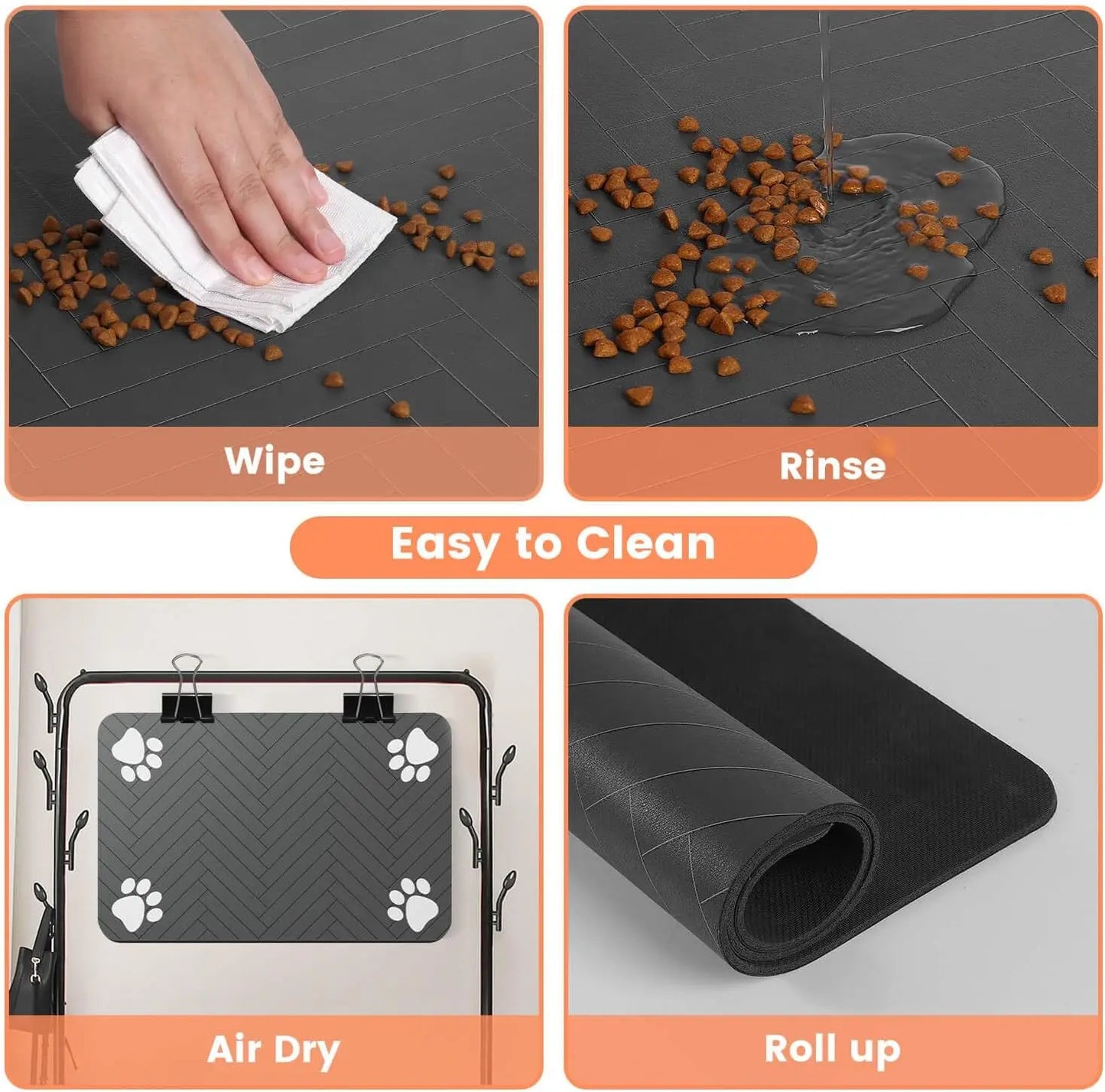 Tapete absorbente para comedero de mascotas, con respaldo de goma impermeable y secado rápido para perros y gatos.