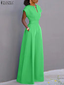 ZANZEA monos de verano para mujer, monos elegantes para vacaciones, pantalón corto informal de manga larga, monos largos para ir al trabajo, pantalones de pierna ancha, mono 2024