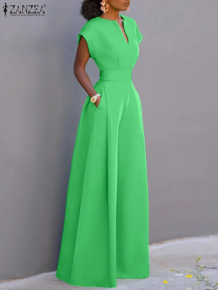 ZANZEA monos de verano para mujer, monos elegantes para vacaciones, pantalón corto informal de manga larga, monos largos para ir al trabajo, pantalones de pierna ancha, mono 2024