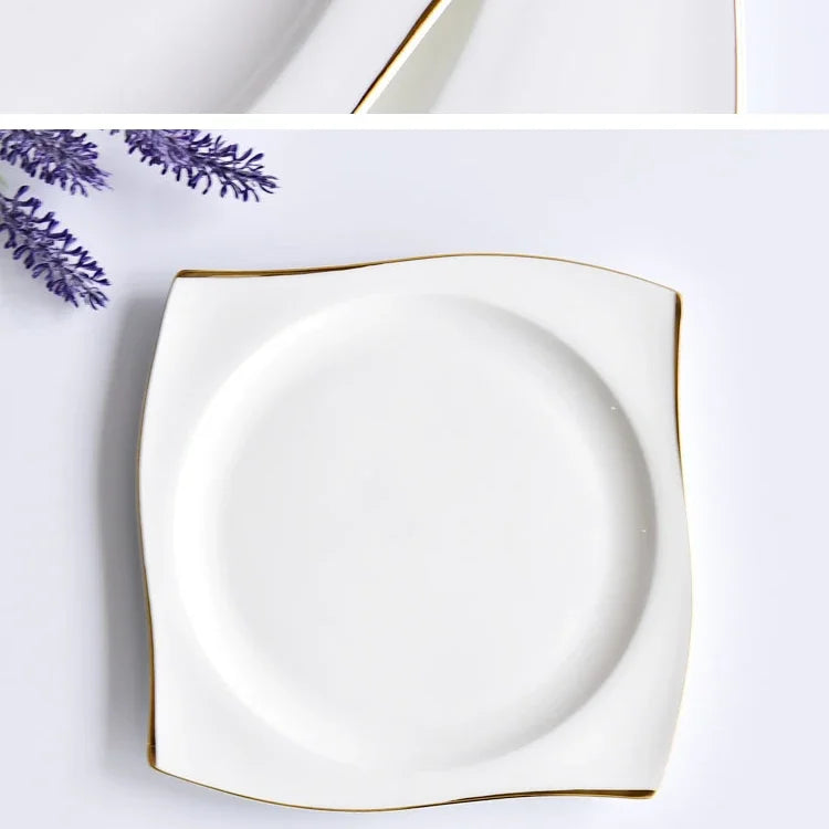 Ceramic Square Plates and Bowl Set Dinner Set Plates and Dishes Bone Porcelain Tableware Phnom Penh Cutlery Kitchen Accessories