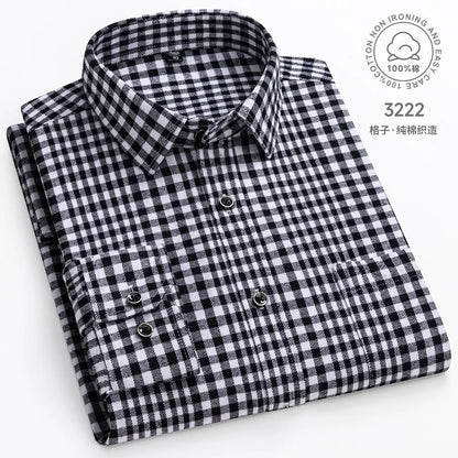 Men Fashion Long Sleeve Brushed Flannel Shirt Single Pocket Comfortable 100% Cotton Casual Slim Fit Button-down Plaid Shirts 8XL