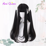 AS Long Straight Black Synthetic Wig For Women With Bangs Black Cosplay Lolita Wigs Heat Resistant Natural Hair