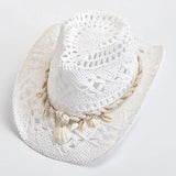 Summer Hand-Woven Straw Hat for Women Shell Decoration Holiday Beach Sun Hat Panama Hat for Women