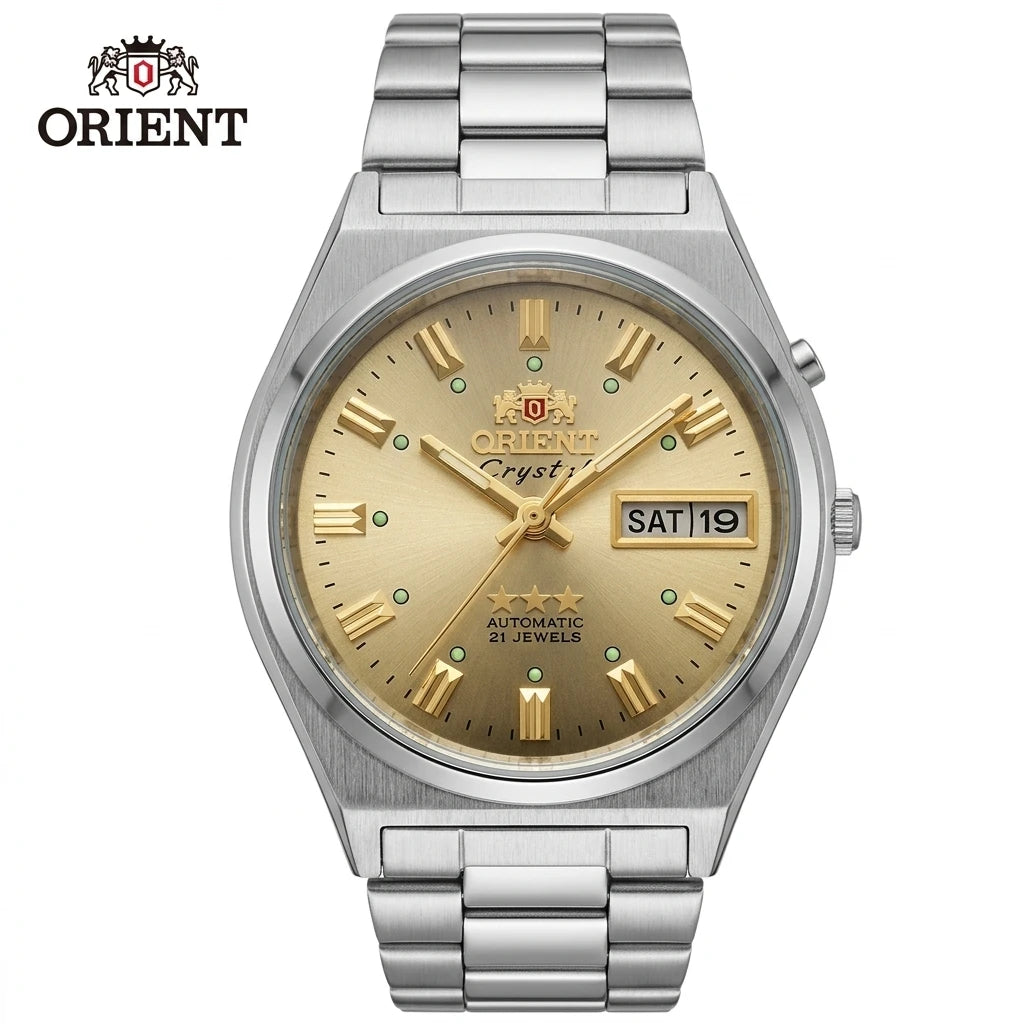 Relógio masculino automático vintage 36mm mostrador champagne em aço inox