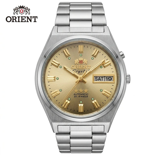 Relógio masculino automático vintage 36mm mostrador champagne em aço inox