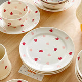 Heart-shaped Ceramic Dinnerware Set, Dinner Plate, Rice Salad Bowl, Coffee Mug, Japanese Love, Warm Gift for Valentine day
