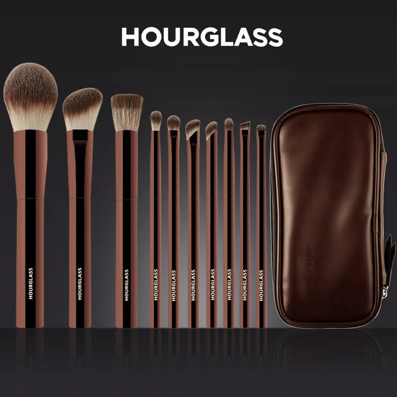 10pcs/set Hourglass Makeup brushes Powder Eyeshadow Domed Crease Make up brush Stippling Angled Shadow Brow with cosmeetic bag