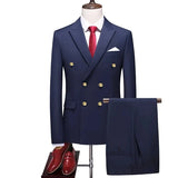 2023 Fashion New Men's Casual Boutique Double-Breasted Solid Color Suit 2 Piece Set Dress Blazers Jacket Pants Trousers Two Pcs