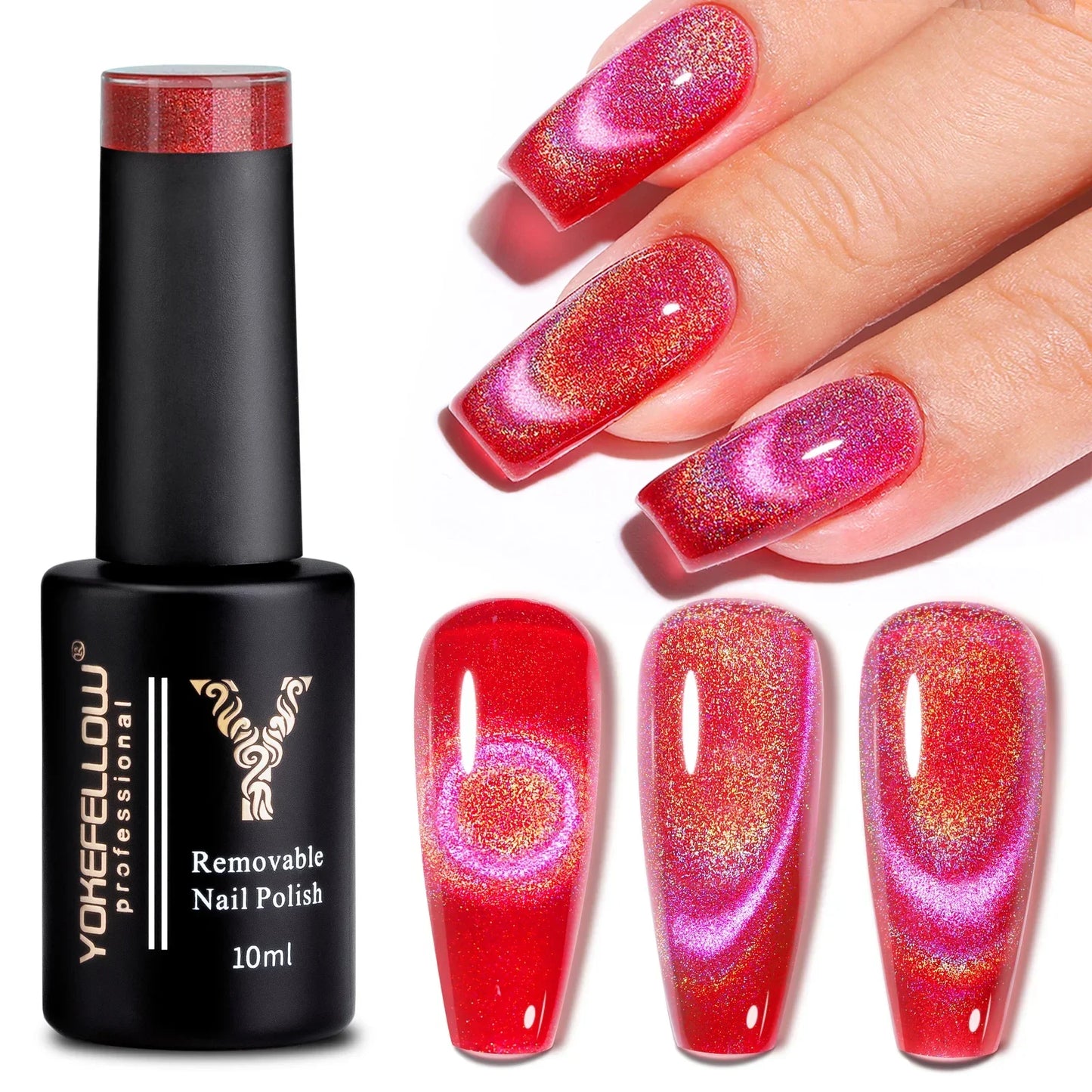 Esmalte de uñas en gel YOKEFELLOW Cat Eye de 10 ml, esmalte de uñas magnético plateado, esmalte de uñas en gel profesional para manicura DIY.