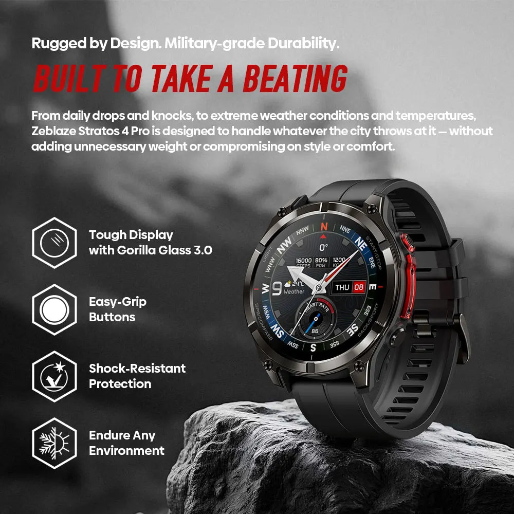 2026 Zeblaze Stratos 4 Pro Gps Smart Watch 1.43'' Amoled Display Dual Color Flashlight Music Storage 170+ Exercise Modes Smartwatch
