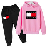 Children's Autumn/Winter Hoodie Creative Color Sweatshirt Top + Pants 2PC Coat Boys Girls Preschool 3-12Y Sunshine Sports Casual Set