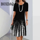 Plus Size Women Dresses Summer Fashion Gradient Printed Dress Casual Street Short Sleeve O-Neck Loose A-Line Dress Big Sizes 9XL