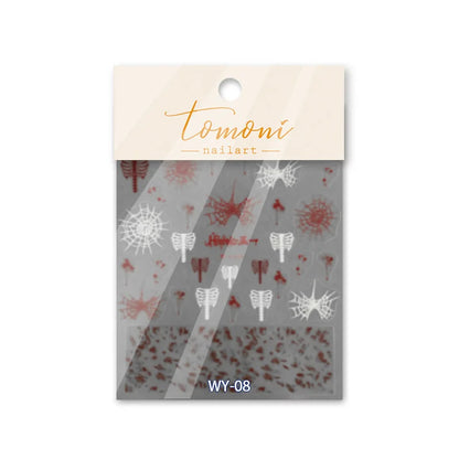 1 Sheet 5D Realistic Dark Series Demon Kiss Bloody Skull Tooth Eye Web Cross Adhesive Nail Art Stickers Decals Manicure Charms