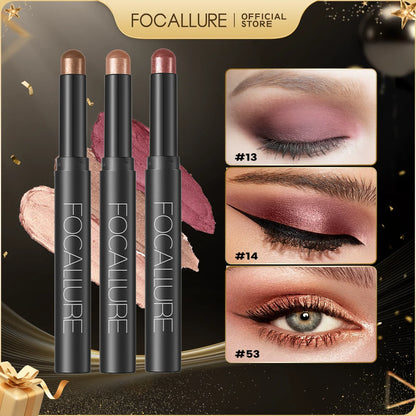 FOCALLURE Lápiz de sombra de ojos perlado de 24 colores, resistente al agua, con brillo, pigmento brillante, delineador en barra, herramientas de maquillaje
