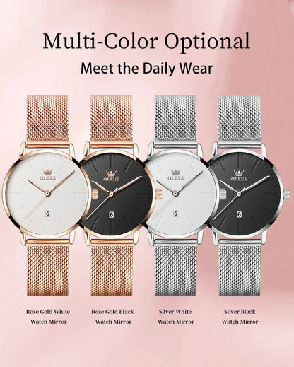 OLEVS Luxury Fashion Watch for Women Stainless Steel Waterproof Quartz Ladies Wristwatch Original Simple Elegant Women's Watches