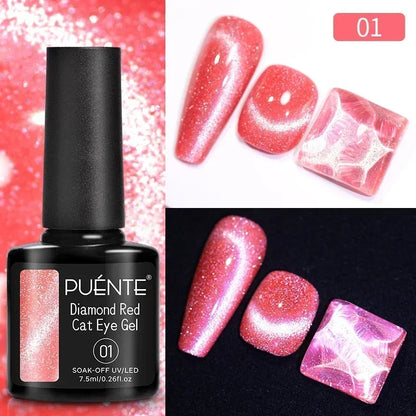 7.5ML Super Shiny Ruby Red Cat Magnetic Gel Nail Polish Wine Red Cat Eye Gel Soak Off Semi-Permanent Nail Varnish For Manicure