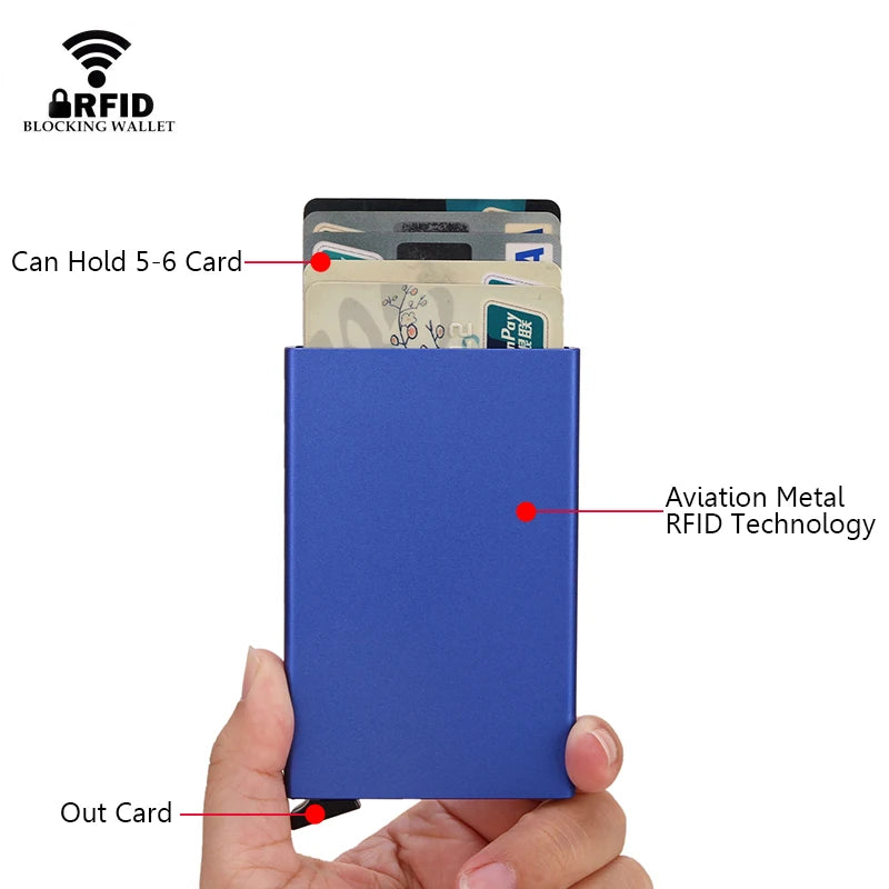 Tarjetero RFID de aluminio metálico, minibilleteras minimalistas y delgadas para hombre y mujer, tarjetero de negocios para hombre y mujer