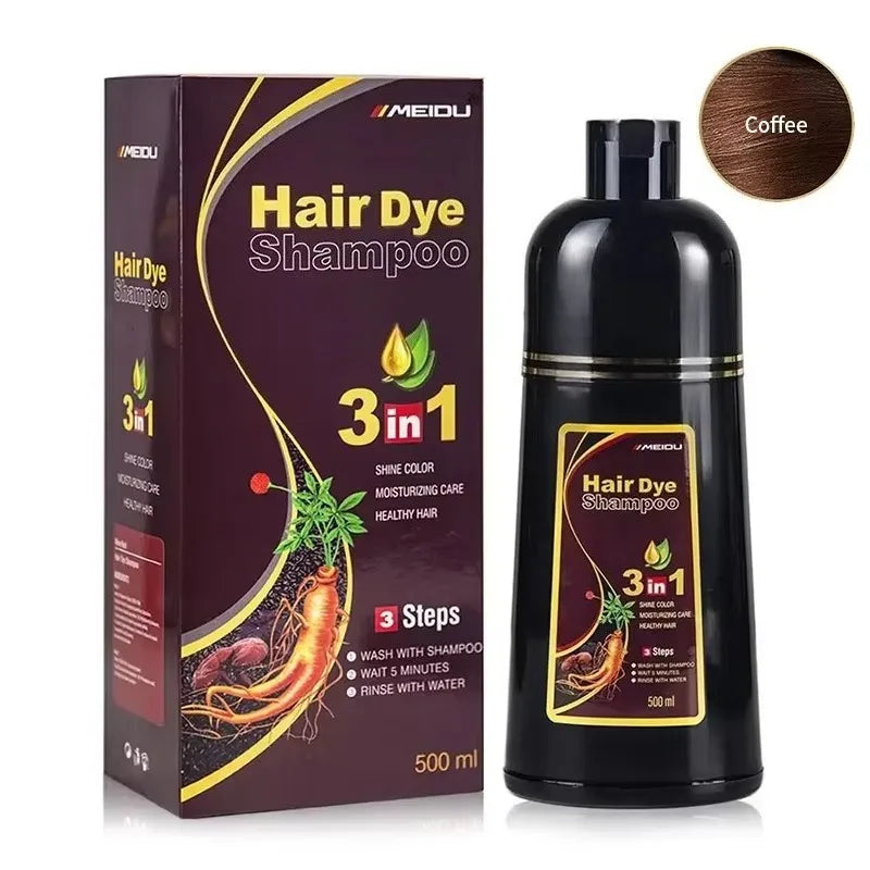 Shampoo de Coloração Instantânea Meidu 3 em 1 – Cor Preto Natural para Homens e Mulheres – Tinta de Cabelo à Base de Ervas (Opções: Castanho, Roxo)