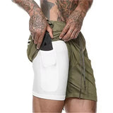 Pantalones cortos deportivos de verano 2 en 1 para hombre, con bolsillo incorporado, de secado rápido, para gimnasio, playa, correr, de dos pisos, de malla 