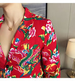 Men Suit 2 Piece Fashion Party Mens Vintage Print Big flower in northeast China Suits Jacket Pants Men Sets