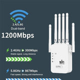 1200Mbps Wireless WiFi Repeater WIFI Extender WiFi Booster 2.4G/5G Network Amplifier 360° Full Coverage Signal For Small Office
